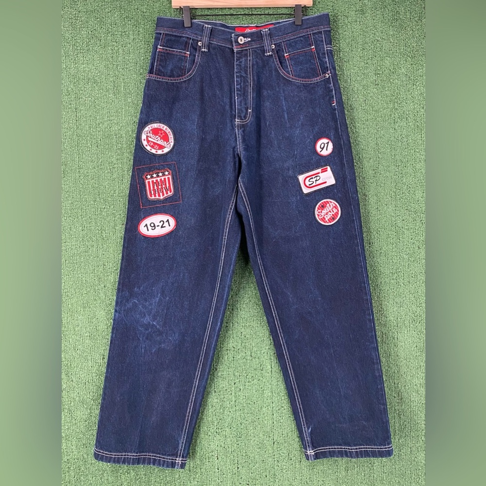 Vintage Y2K South Pole Baggy Wide Leg Patched Dark Denim Jeans Men’s Size 33